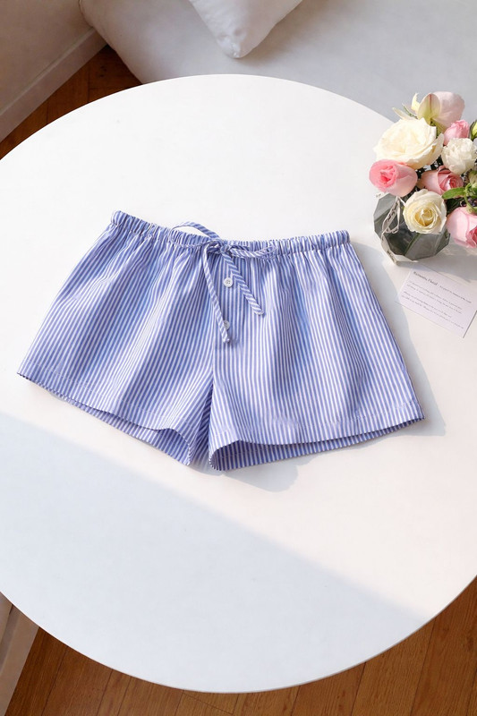Short tela lino rayado azul y blanco talla M