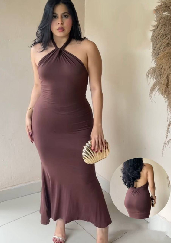 [JOBMAR-000003] Vestido largo cafe con escote espalda talla standar CR05