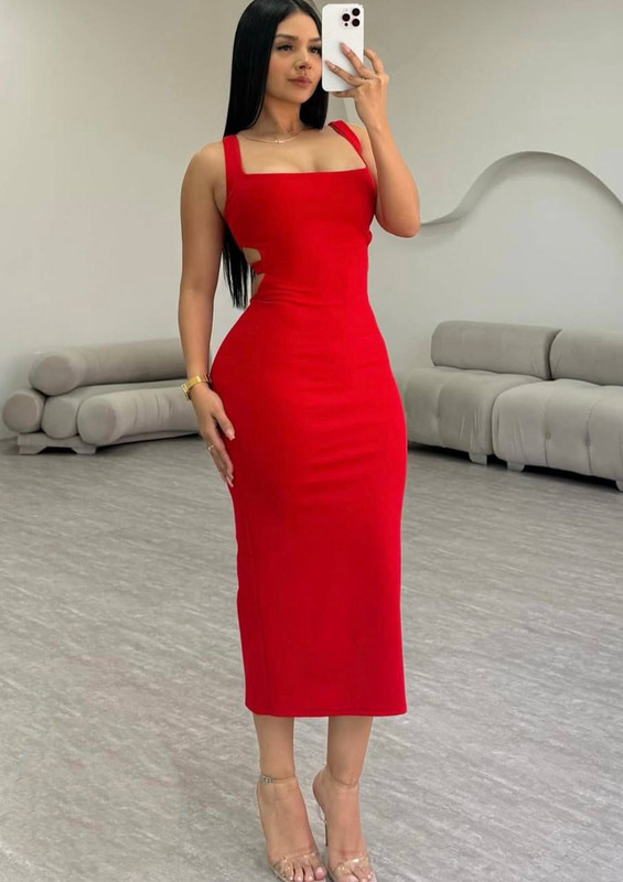 [JOBMAR-000006] Vestido largo rojo con escote cuadrado talla standar CR09