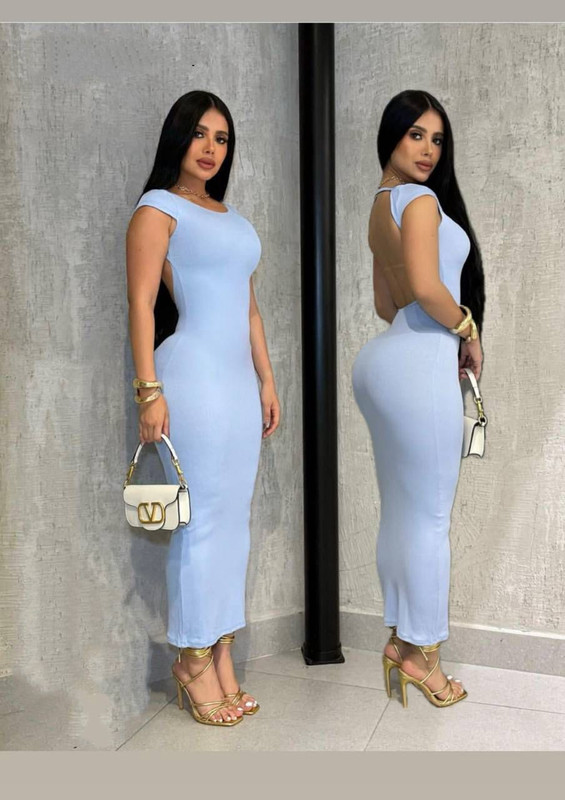 [JOBMAR-000012] Vestido largo celeste con abertura espalda talla standar MV13