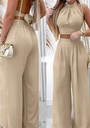 [JOBMAR-000020] Conjunto pantalon beige y top beige con nudo talla standar CR11