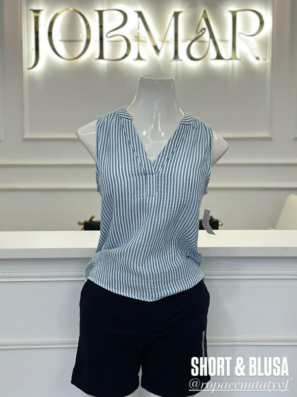 BLUZA S/M RALLITAS CELESTE CUELLO/V (S)  969BRALLITAS-S