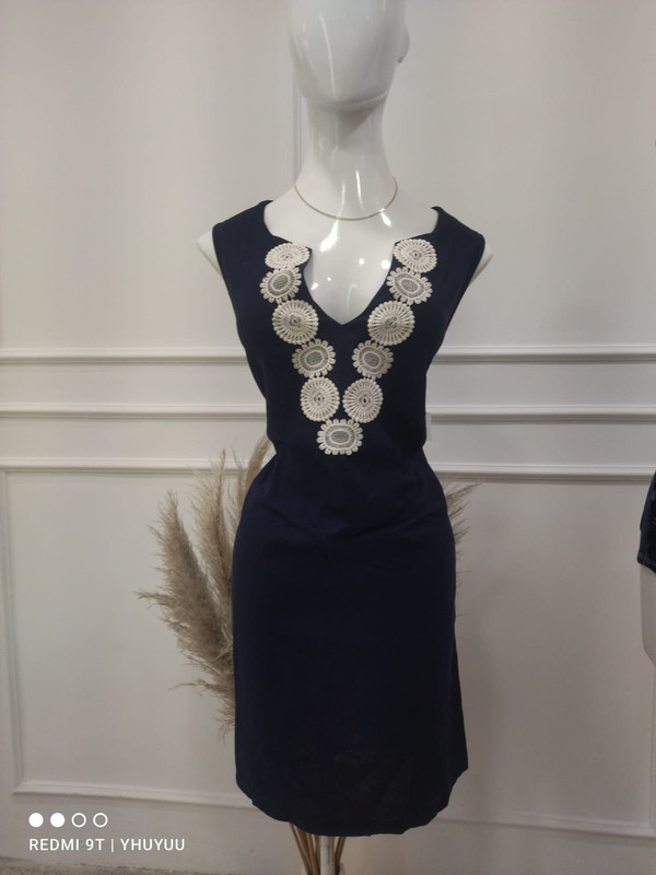 VESTIDO AZUL MARINO CON BORDADO (XL) 969VESTIDOAZUL-XL