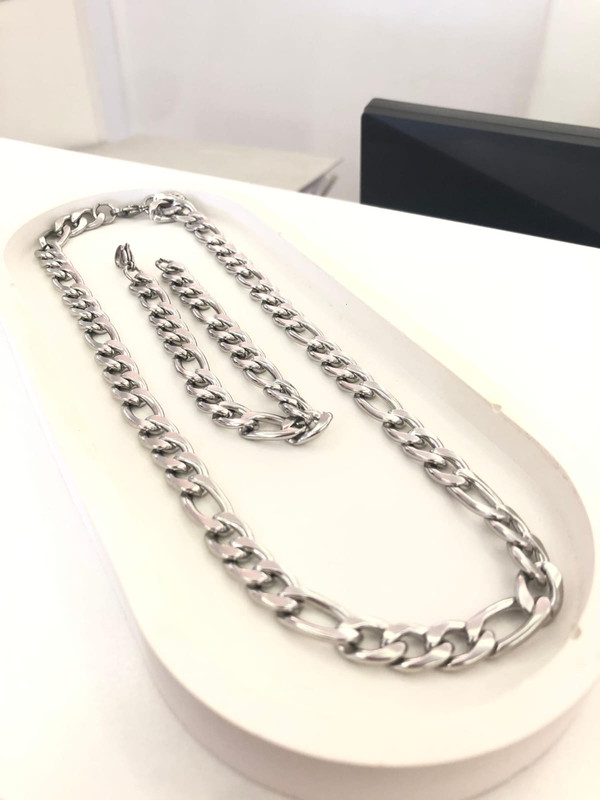 Juego de acero cadena + esclava plateada gruesa