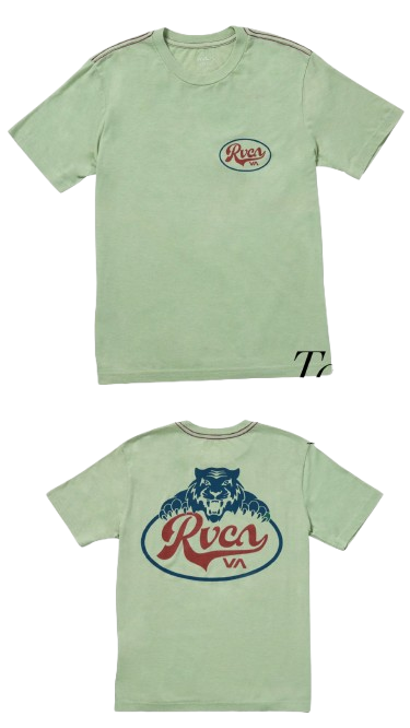CAMISETA RVCA VERDE LIMON LOGO ROJO/AZUL TALLA S