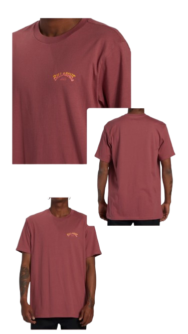 CAMISETA BILLABONG SALMON ROJA LOGO LETRAS AMARILLO  TALLA L