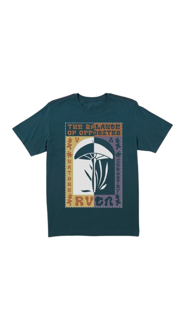 CAMISETA RVCA VERDE PETROLEO LOGO HONGO TALLA S