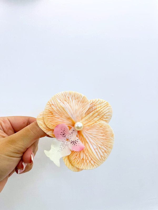 Vincha de Flor de orquidea naranja con blanco 