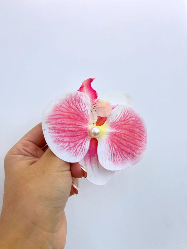 Vincha de Flor de orquidea rosa con blanco 