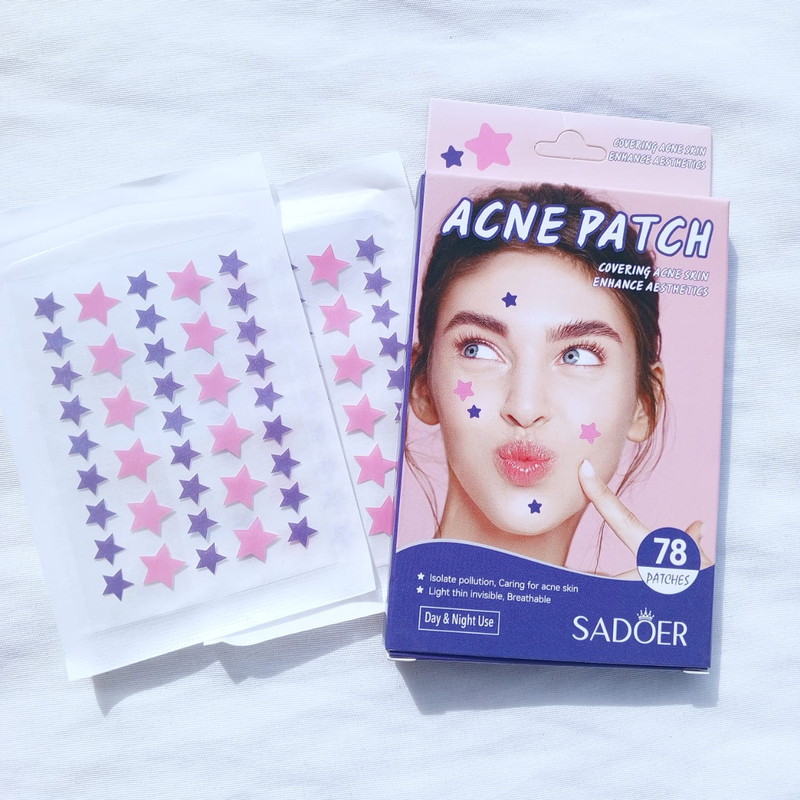 Paquete de parches para acne Marca Sadoer con 2 plantillas de 78 unid ( rosadas y moradas )