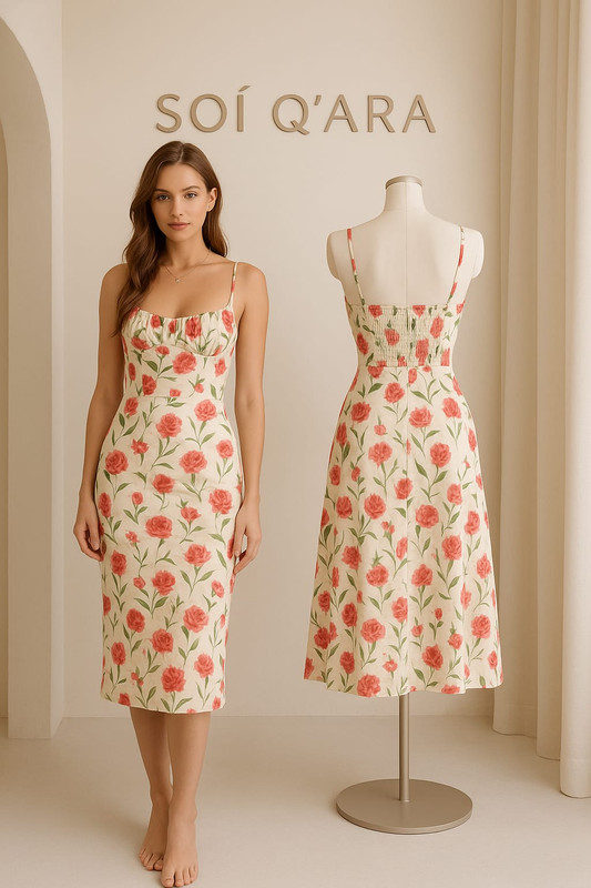 vestido de rosas rojas de tiras S