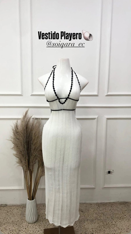 vestido blanco con filos negro de playa S