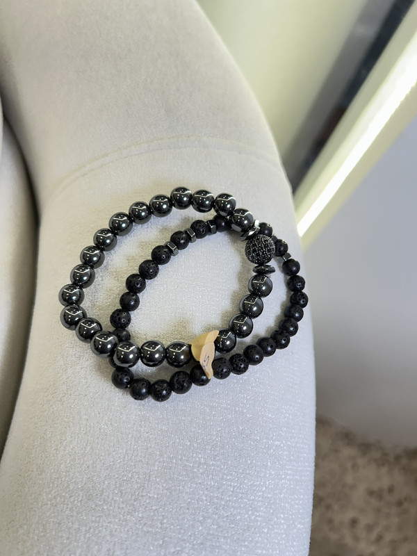 SET PULSERA DE PIEDRAS NEGRA SENCILLA+CIRCONES 