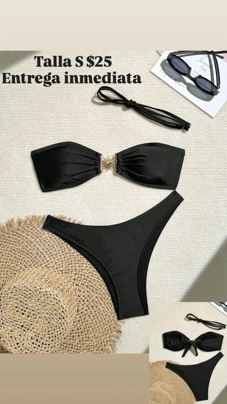 traje de baño negro con diseño de sol en el top