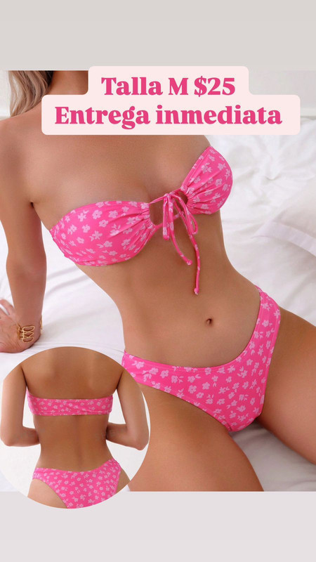 traje de baño rosado con flores pequeñas