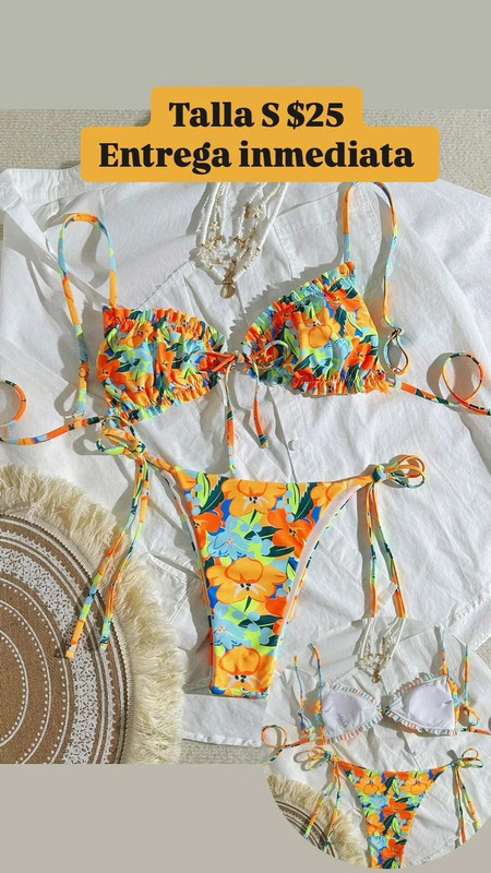 traje de baño de flores de varios colores fosforecentes 