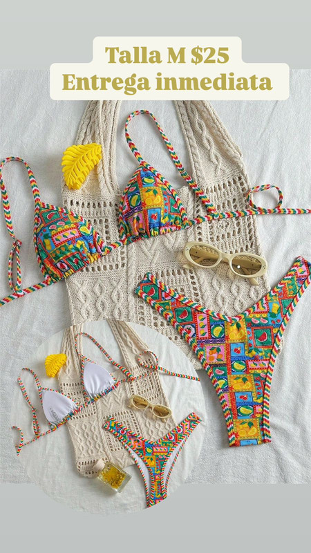 traje de baño de flores y frutas 