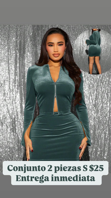 conjunto color verde de top+ falda gamuza 