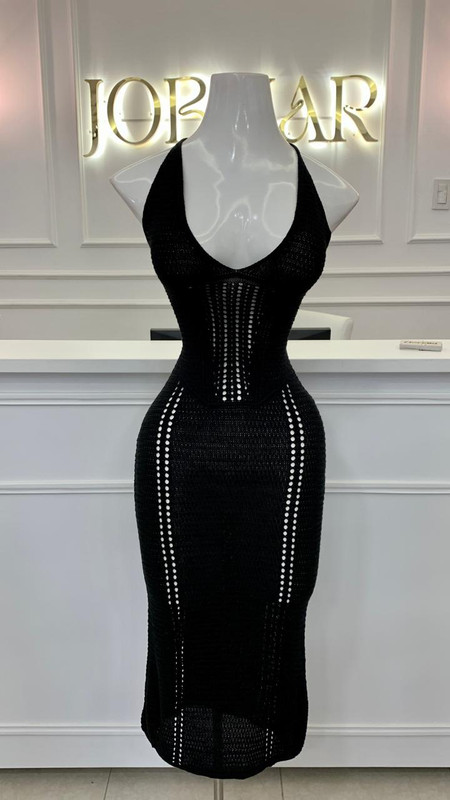 Vestido largo de hilo Negro entero Talla Standar