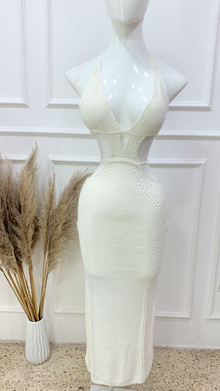 Vestido largo de hilo Blanco triangulo enmedio Talla Standar