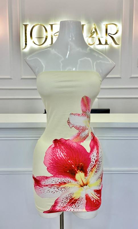 Vestido corto amarilla flor roja Talla M