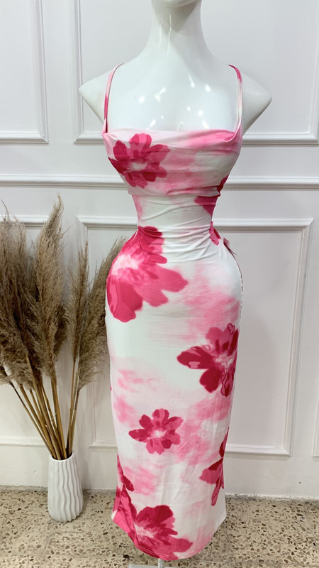 Vestido marmoleado rosado con flores Talla M
