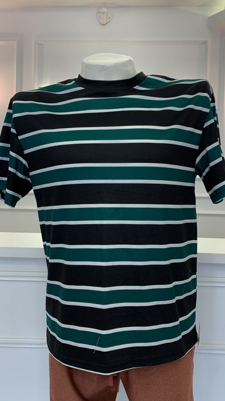 Camiseta de hombre Oversize negra raya verde Talla S