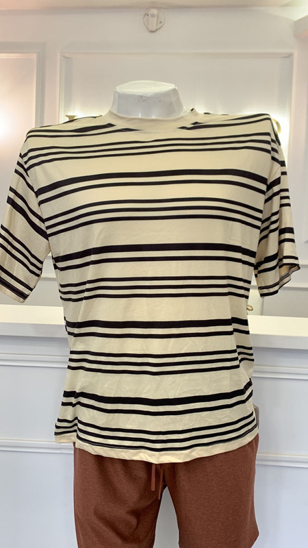 Camiseta de hombre Oversize Beige raya negra Talla S