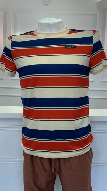 Camiseta de hombre Oversize rayas azul y rojo Talla S