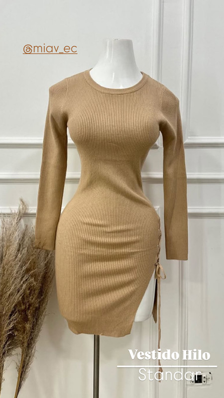 vestido hilo camel con abertura en la pierna 1-54