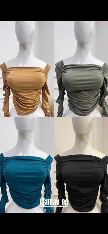 Blusa suplex Mia off shoulder colores verde botella, verde manzana, negra y gris 1-62