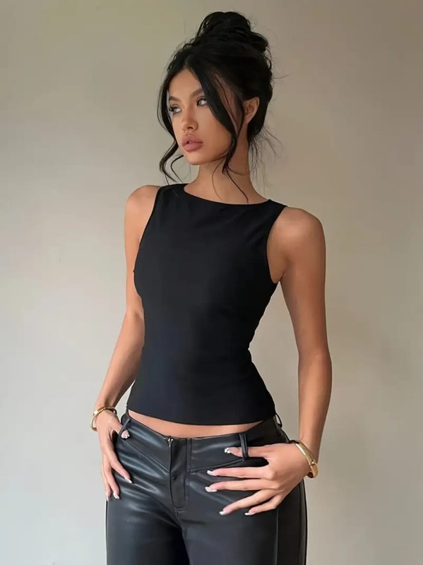 Blusa sin manga con lazo detras, color negro, talla M y L, tela poliester Cod 007NB