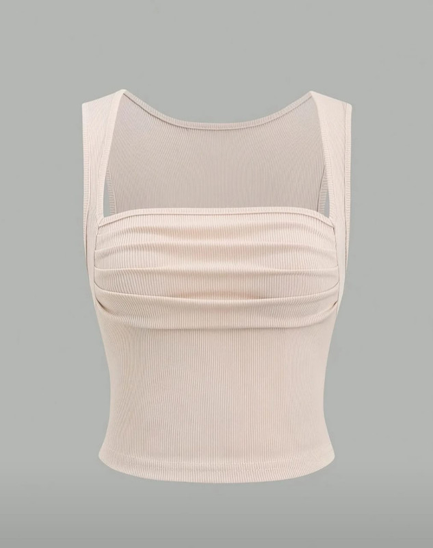 Blusa sin manga cuello cuadrado, color beis, talla L, Tela RIB Cod 014BB