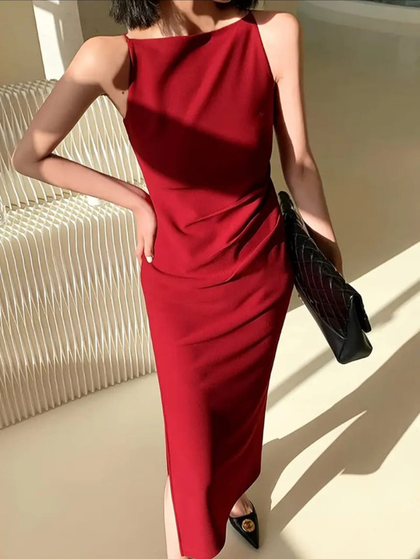 vestido largo, Color rojo, Talla M, Tela Poliester Cod 061VB 