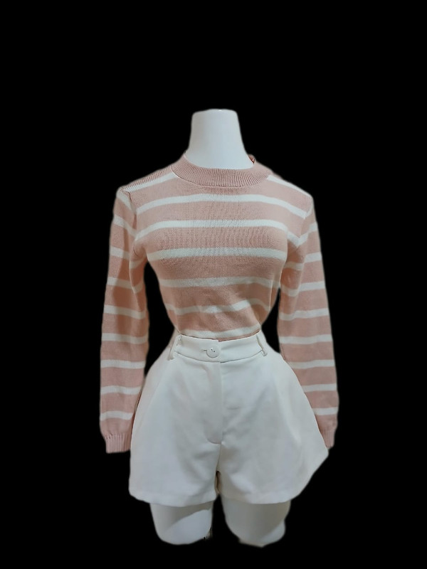 abrigo a rayas, Color Rosa con rayas blancas y Blanco con rayas negras, Talla S/L, tejido de hilo Cod 077BH