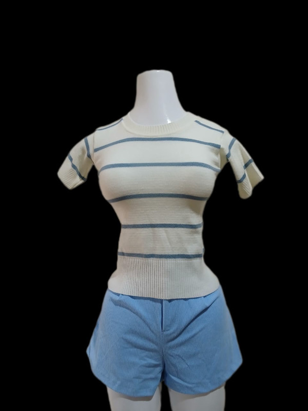 Blusa de hilo a rayas, Color, Café con rayas blancas, blanco con rayas rosas, Blanco con rayas celestes, Talla S/L  Tejido de hilo Cod 094B3