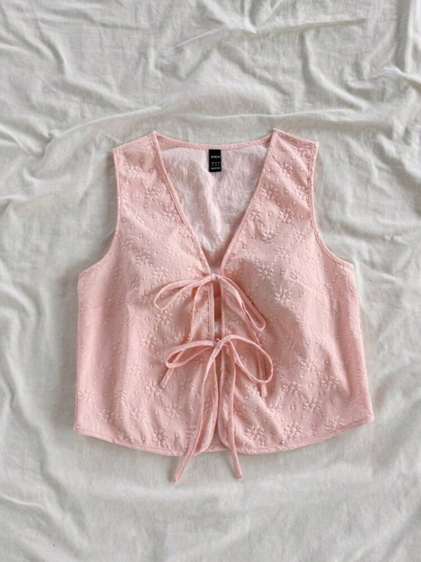 Blusa Chaleco lazo enfrente, Color rosa, Talla M, Tela Poliester Cod 003RB