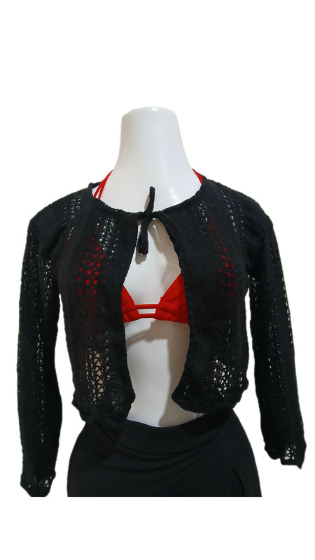 Buzo de hilo amarre en frente, color beis, negro, rojo, Talla S/M, Tejido de hilo Cod 109AB