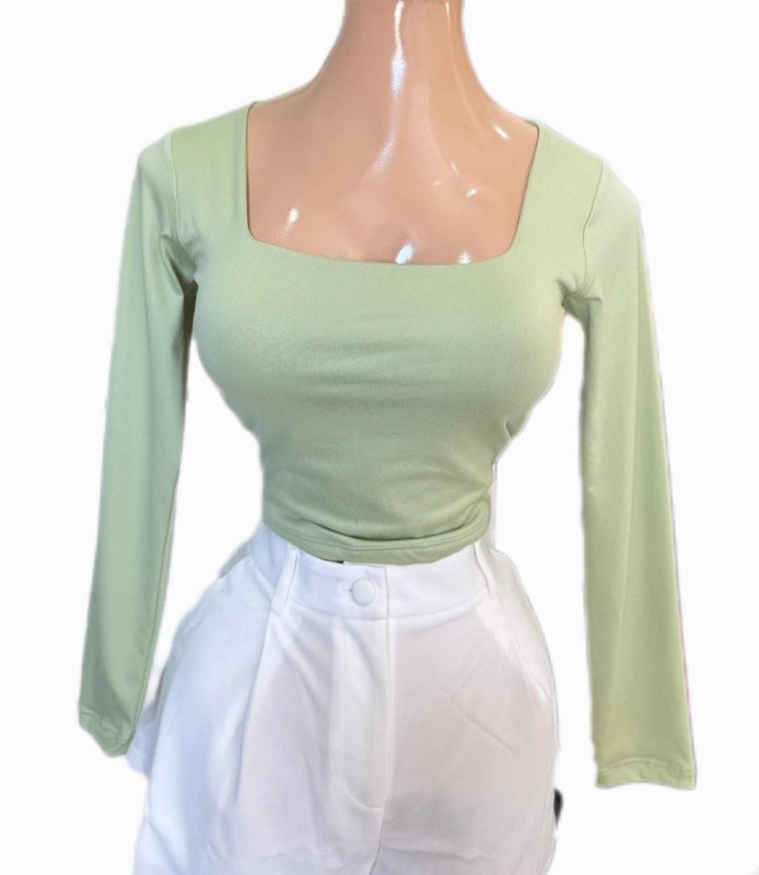 Blusa manga larga cuello cuadrado, colores verde y negro, Talla S/M, Tela de durazno Cod 104BC