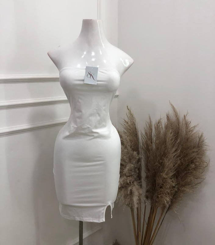 Vestido estraple corto, Color Rojo, Negro Talla S, Tela licra Cod 097V3