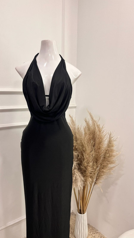 [BAMBI-000045] Vestido largo negro con escote de vuelos talla S/M BAM1718