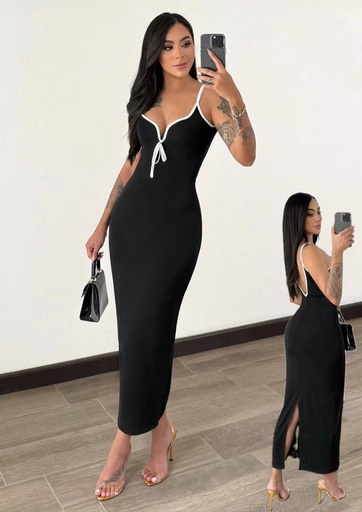 [JOBMAR-000001] Vestido largo negro con filos blancos talla standar CR02