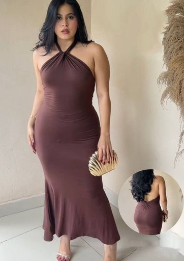 [JOBMAR-000003] Vestido largo cafe con escote espalda talla standar CR05