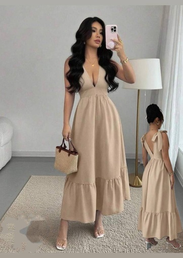 [JOBMAR-000009] Vestido largo beige con nudo en hombros talla standar MV10