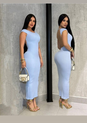 [JOBMAR-000012] Vestido largo celeste con abertura espalda talla standar MV13