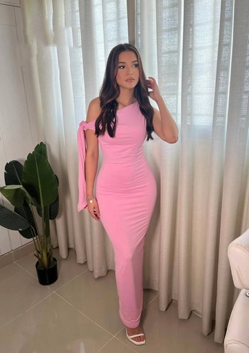 [JOBMAR-000018] Vestido largo rosado con una manga lazo talla standar MV24