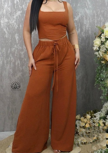 [JOBMAR-000022] Conjunto pantalon ladrillo y top ladrillo con corte v talla standar CR13