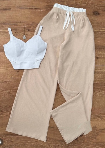 [JOBMAR-000035] Conjunto pantalon biege y top blanca talla standar MV38
