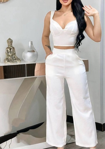 [JOBMAR-000036] Conjunto pantalon blanco y top blanca talla standar MV41