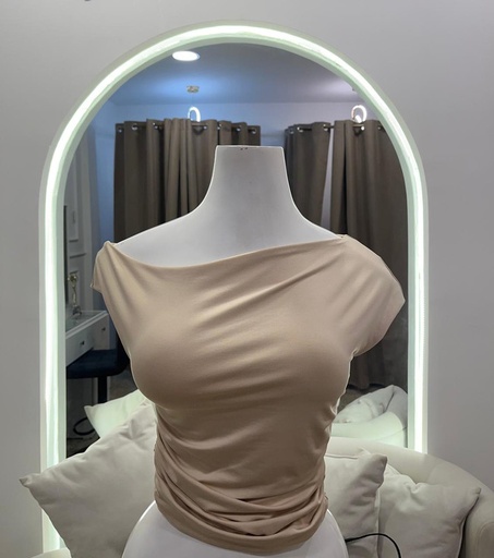 [BLUE MBCM-000006] Blusa beige con un hombro caido A6